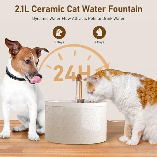DOOOB Ceramic Cat Water Fountain, 2.1L/71oz Cat Fountain - Image 5