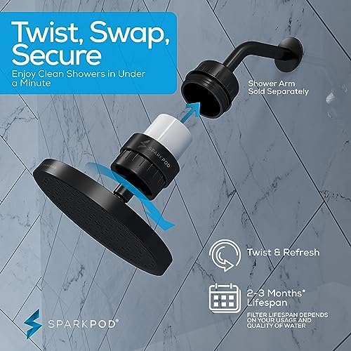 SparkPod Filtered Shower Head, 23-Stage, 8" Round, Black Matte - Image 7