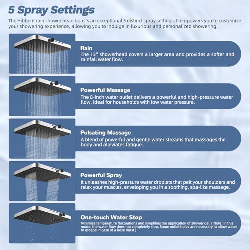 Hibbent 5-Mode 13" Rain Shower head, 4-Spray Metal Handheld Shower, Chrome - Image 2
