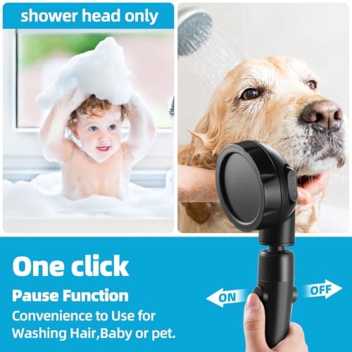 Marbrasse High Pressure Shower Head, 3-Settings Handheld Showerhead with ON/Off Full Shutoff Push Button and Switch to Control Flow, Angle-Adjustable Water Saving(Matte Black, 2Pack) - Image 3