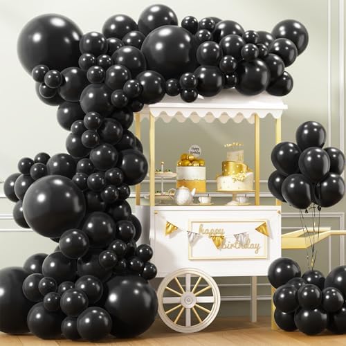 APLANET 150pcs Black Balloons Different Sizes 18 12 10 5 Inch, Latex Balloons for Black Themed Birthday Wedding Baby Shower Party, Black History Month, Grad Anniversary Supplies, Arch Kit Decoration by ZJHAI