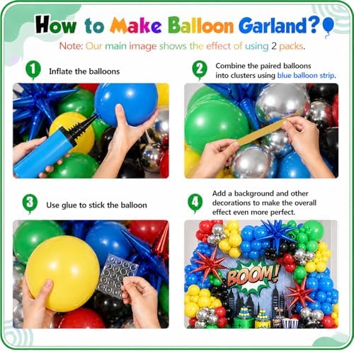 137Pcs Red Blue Yellow Green Black Balloon Arch Kit - Image 3