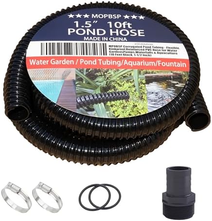 Corrugated Pond Tubing - Flexible, Kinkproof, Reinforced PVC Hose for Water Gardens, Pumps, Waterfalls & Aquaculture (10 Feet Black, 1-1/2 Inch) by MPOBSP