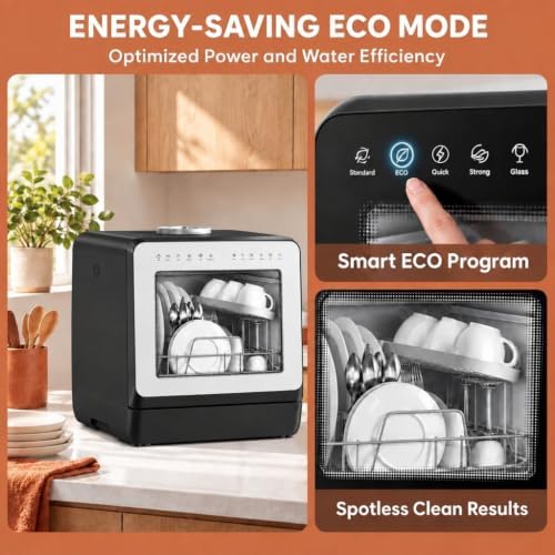 Countertop Dishwasher 5L Tank Water Softener No Hookup,White Door - Image 7