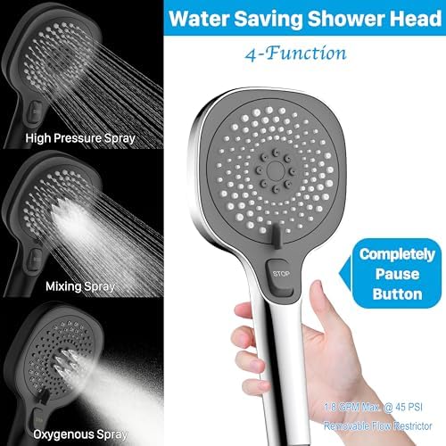 RV Shower Head with Hose and On Off Switch, 3-Spray Camper Water Saving and High Pressure Shower Head with Hose for RV, Camper, Van, Travel Trailer, Motorhome and Boat, Chrome and Dark Gray Finish - Image 4