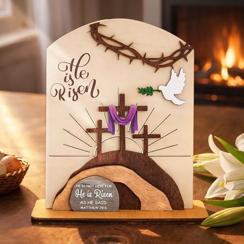 He Is Risen Easter Resurrection Decor - Easter decorations for home - Empty tomb Religious resurrection set decoration for table, desk, home, Religious easter decorations by MAYVORO