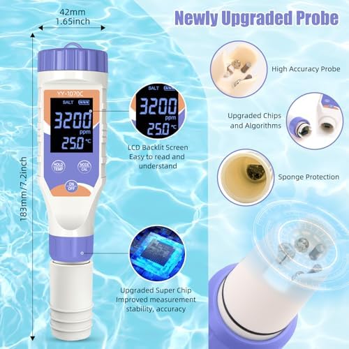 7-in-1 Digital Pool Water Tester, Accurate Chlorine, pH, Salt, ORP, EC, TDS & Temperature Meter for Saltwater Pools, Hot Tubs, Aquariums, Spas & Hydroponics - Image 7