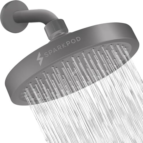 SparkPod Rain Shower Head, 6 Inch Round, Charcoal Grey Finish by SparkPod