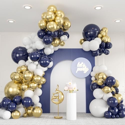 136pcs Navy Blue Gold White Balloons Arch Kit,18 12 10 5 Inch Balloons by ZizasAry