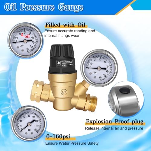 Boltigen RV Water Pressure Regulator with Gauge Lead-Free Brass Knob Adjustable Water Pressure Reducer Valve, for Camper Travel Trailer RV Drinking Water Pressure Adjust, Protecting Plumbing System - Image 5