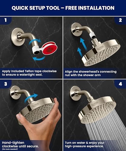 GURIN Shower Head - Luxury Brushed Nickel Finish - Rain Showerhead 6 Inch - Image 4