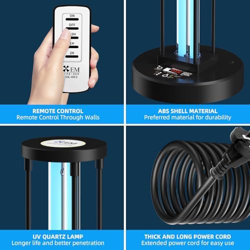 Ultraviolet Germicidal Lamp,110w UV+Ozone Light Sanitizer for Whole Room, 99.99% Sanitization Rate,Three-Step Timing Remote Control, Blue Ligh for Odor Room Home Office School - Image 5