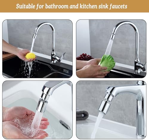 Swivel faucet aerator（Heavy ）, Dual-function 2-Flow Sprayer Faucet Head, 360° large Angle Swivel kitchen sink aerator,kitchen 55/64 inch female thread faucet extender, Sink Aerator Chrome - Image 3