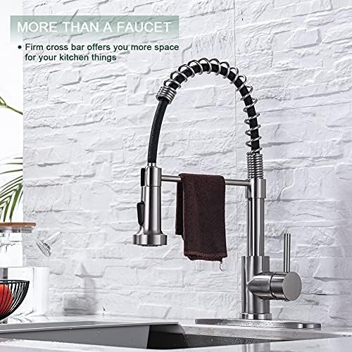 WEWE Pull-Down Kitchen Faucet, 2-Mode Sprayer, Brushed Nickel - Image 6