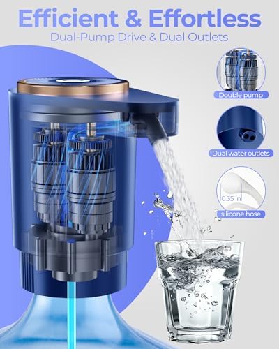 Water Jug Pump for 5 Gallon Bottle – Portable Electric USB-C Charging Dispenser, Dual Powerful Motors, Fast Flow, Fits 2-5 Gallon Jugs – Ideal for Home, Office, Camping, RV, Blue - Image 3