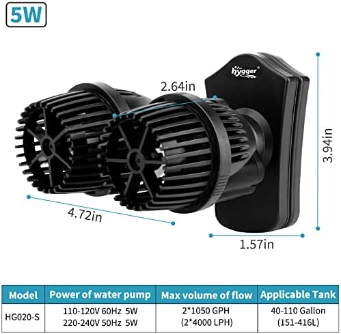 hygger 2100GPH Double Head Aquarium Wave Maker, Quiet 5W Aquarium Circulation Pump, with Strong Magnetic Suction Base, 360°Adjustable Power Head, for 40~110 Gal Tank - Image 5