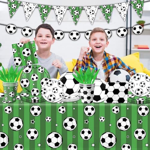 Soccer Party Tableware Set,142pcs Soccer Plates and Napkins Party Supplies Includes Banner, Plates, Cups, Napkins, Tablecloth for Boys Sports Theme Birthday Decorations,Serves 20 - Image 5