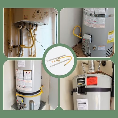 Gas Water Heater Installation Kit – 2 x 18" Corrugated Stainless Steel Water Heater Connectors, 24" Yellow Gas Line with 2 Compression Adapters - Image 6