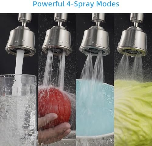 Faucet Aerator 4 Modes, 360° Swivel Faucet Sprayer Head, Brushed Nickel - Image 3