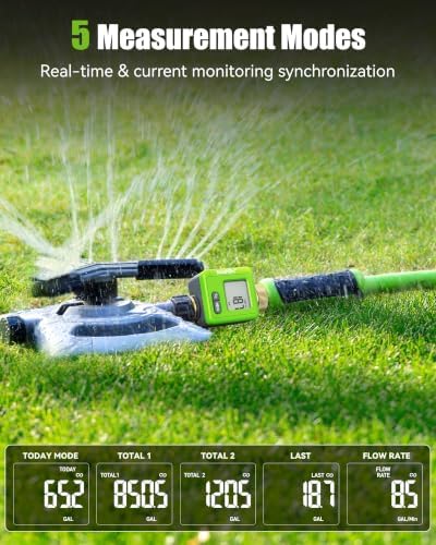 RAINPOINT Bluetooth Smart Water Flow Meter, Brass Fittings, 180° Flip LCD Screen, APP Monitor Water Usage & Flow Rate, Gallon/Liter Measure for Garden, RV, Sprinklers & Hose Nozzles,Green - Image 6
