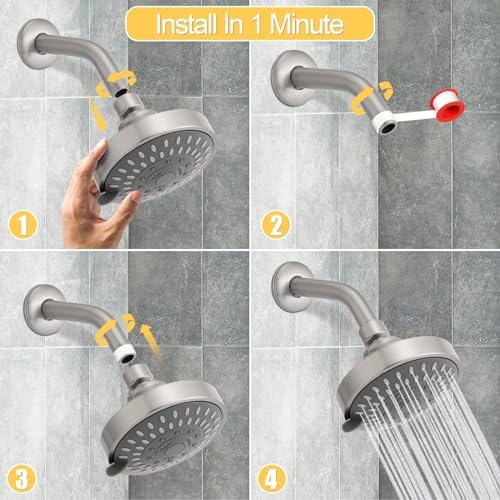 AISOSO High Pressure Rain Shower Head 5 Mode Showerhead 4.1" Brushed Nickel - Image 6