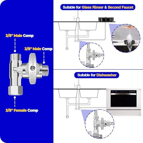 Tee Stop Valve - 3/8"Compx3/8"Compx3/8"Comp Brass Tee for Faucet,Dishwasher - Image 4