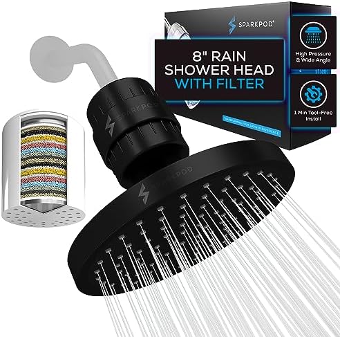 SparkPod Filtered Shower Head, 23-Stage, 8" Round, Black Matte by SparkPod