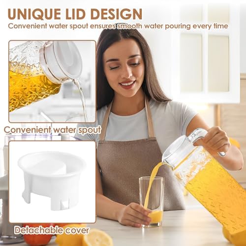 2 Pack Clear Plastic Pitcher with Lid, 1.1L Ribbed BPA-Free Tea Fridge Pitcher with Vented Lid for Hot Water Ice Tea Coffee Milk Shatter-Proof - Image 5