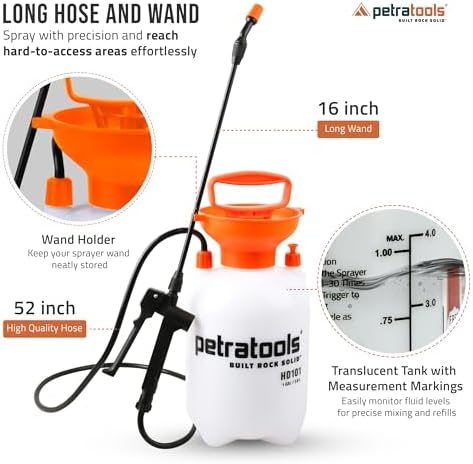 Petratools 1 Gallon Pump Sprayer – HD101 Garden Sprayer for Weeds, Lawn Care & Pesticides – 52” Long Hose, 2 Nozzles & Easy Carry Handle – Durable & Lightweight (Pack of 2) - Image 5