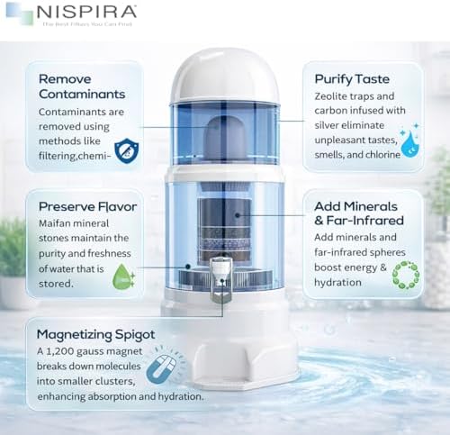 Nispira Super Mineral Countertop Gravity Water Filter System 12L 3-Gallon Household Economical Drinking Pot Water Dispenser - Image 6