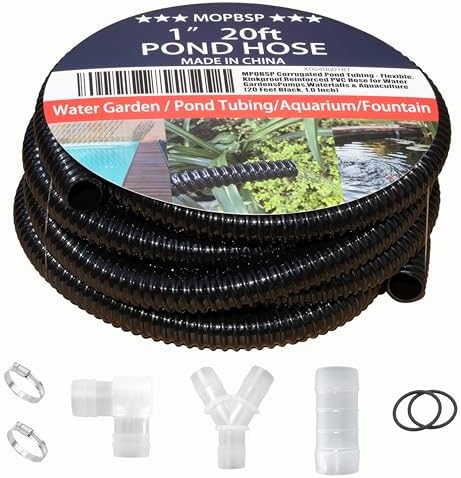 Corrugated Pond Tubing - Flexible, Kinkproof, Reinforced PVC Hose for Water Gardens, Pumps, Waterfalls & Aquaculture (20 Feet Black, 1.0 Inch) by MPOBSP