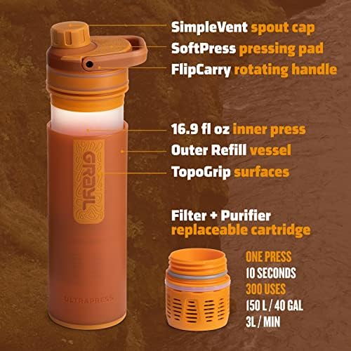 GRAYL UltraPress 16.9 oz Water Purifier & Filter Bottle, Mojave Redrock - Image 6
