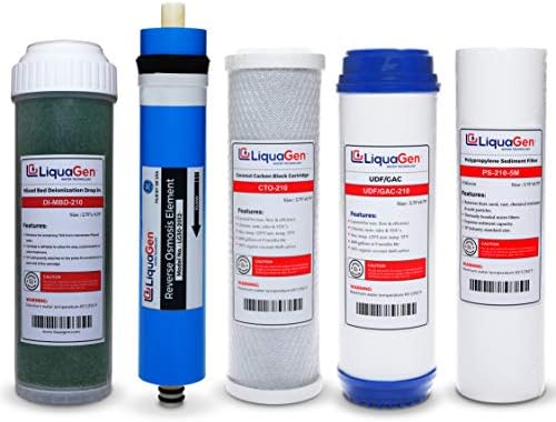 LiquaGen - 5 Stage Aquarium Reef Reverse Osmosis (RO/DI) Water Filter Replacement Kit (DI Resin on The Side) (50 GPD) | Water Purifier Set For 0 TDS Water by Unknown