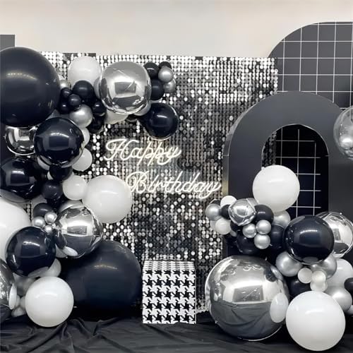 136pcs Black Silver White Balloons,18 12 10 5 Inch Different Sizes Balloon - Image 3