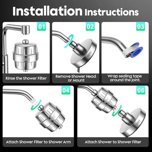 Shower Head with Filtered | 25-Stage Filtration & 3 Mode Spray | Filtered Shower Head Removes 99.945% of Chlorine & Heavy Metals | Anti-Chlorine - Silver - Image 7