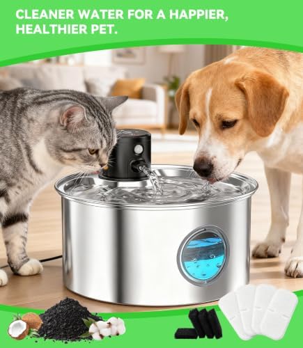 Cat Water Fountain Filter Replacement: 8 Carbon Filters & 8 Foam Sponges Kitty Spout Pump Filters for 108Oz/3.2L & 67Oz/2L Stainless Steel Pet Water Dispenser Cat Dog - Image 7
