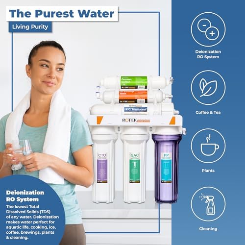 Rotek Water Systems Reverse Osmosis Water Filtration System, Under Sink 6-Stage ION RO Water Filter System, No Pump, Contains Leak Stop Valve, 100 GPD, Deioniization - Image 2
