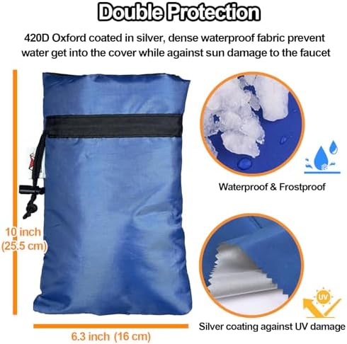 Enlarge Outdoor Faucet Cover for Winter Freeze Protection, 3M Thinsulate, 10”H x 6.3”W Hose Bib Covers for Wall Taps Outside, Waterproof & Frost Free Insulated Spigot Cover, 2 Pcs Faucet Socks - Blue - Image 4