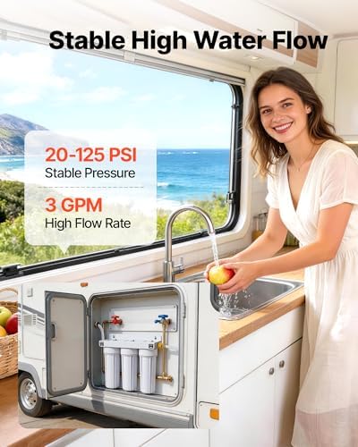 VEVOR RV Water Filter System, 5-Micron 3 Stage Premium RV Water Filtration System Replacement with Three Cartridges for RVs & Campers, Reduces Sediment, Chlorine, Certain Heavy Metals, Odors and More - Image 5