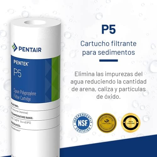 Pentair Pentek P5 Sediment Water Filter, 10-Inch, Under Sink Spun-Bonded Polypropylene Replacement Cartridge, 10" x 2.5", 5 Micron (Pack of 2) - Image 2