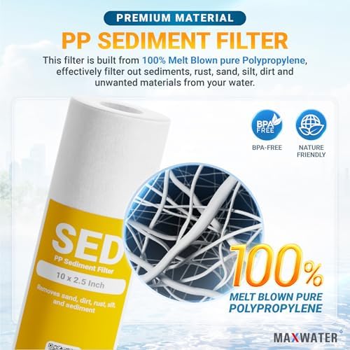 Max Water 1 Micron 10 x 2.5 Sediment Filter Cartridge Replacement for Reverse Osmosis and Whole House Water Filter, Compatible with Well Water Filters - P5, AP110, WHKF-GD05, WFPFC5002 (25 Pack) - Image 3