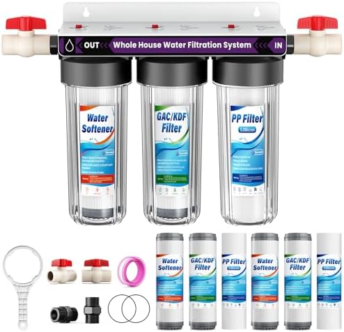 Whole House Water Filter System, 3-Stage Whole Home Water Softener System Highly Reduces Taste,Iron,Scale,Lead,Chlorine, with Heavy Metal and Anti-Scale Filter,3/4" Ports, Extra 1 Year Filter by DYLSDFQ