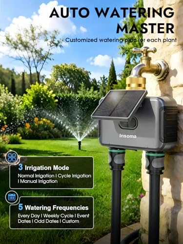 Insoma Solar WiFi Water Timer w/Adjustable 120° Solar Panel, 2-Zone Smart Sprinkler Timer Solar&Type-C Powered, APP&Voice Control Auto Irrigation for Lawn Garden, No Need Hub, Work with Alexa&Google - Image 2
