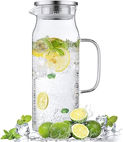 Bivvclaz 1.6 Liter 54 oz Glass Pitcher with Lid and Handle, Glass Carafe Water Pitcher for Hot/Cold Water, Iced Tea, Drinks, Coffee, Juice and Homemade Beverage by Bivvclaz