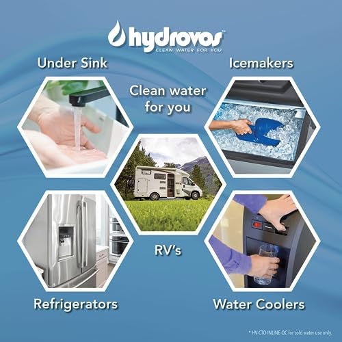 HYDROVOS Inline Water Filter for Refrigerator, Ice Maker, Reverse Osmosis System, 1/4" Push-In Quick Connect, 10" Carbon Water Filter Reduces Chlorine Taste & Odor for Drinking Water, RV Water Use - Image 6