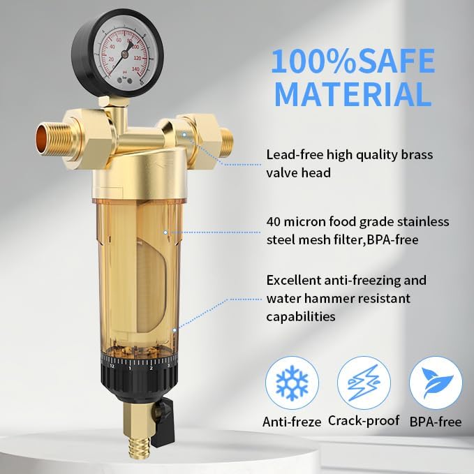 40 Micron Spin Down Sediment Water Filter, Sediment Filter with Automatic Cleaning Filter Screen, 1" MNPT + 1/2" FNPT+3/4" FNPT Reusable Well Water Whole House Filtration System. - Image 2