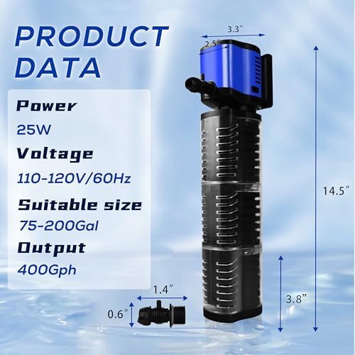 Internal Aquarium Filter for 75-200 Gallons Tank, Removable, Submersible Fish Tank Filter, 400GPH Powerful Pump for Large Fish Tanks, Turtle Tanks, Deodorization Decontamination Filter System - Image 6