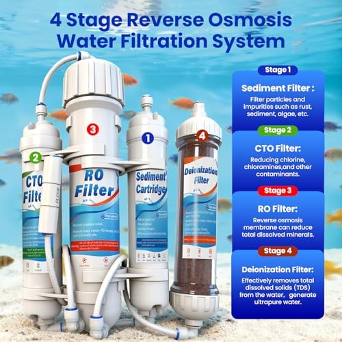 4 Stage Reverse Osmosis/Deionization Water Fliter System, 50 GPD Tankless Reverse Osmosis Water Filtration System for Aquarium with DI Water Filter - Image 2