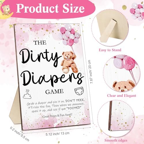 Roowest 51 Pcs Dirty Diaper Baby Shower Games, Pink Bear - Image 2