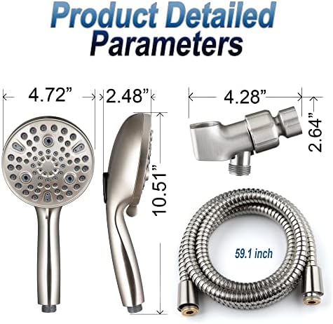 XMJAS-TURN High Pressure 10-mode Handheld Shower Head - Anti-clog Nozzles,Built-in Power Wash to Clean Tub, Tile & Pets,Extra Long 5 ft.Stainless Steel Hose, Copper interface shower holder - Image 6